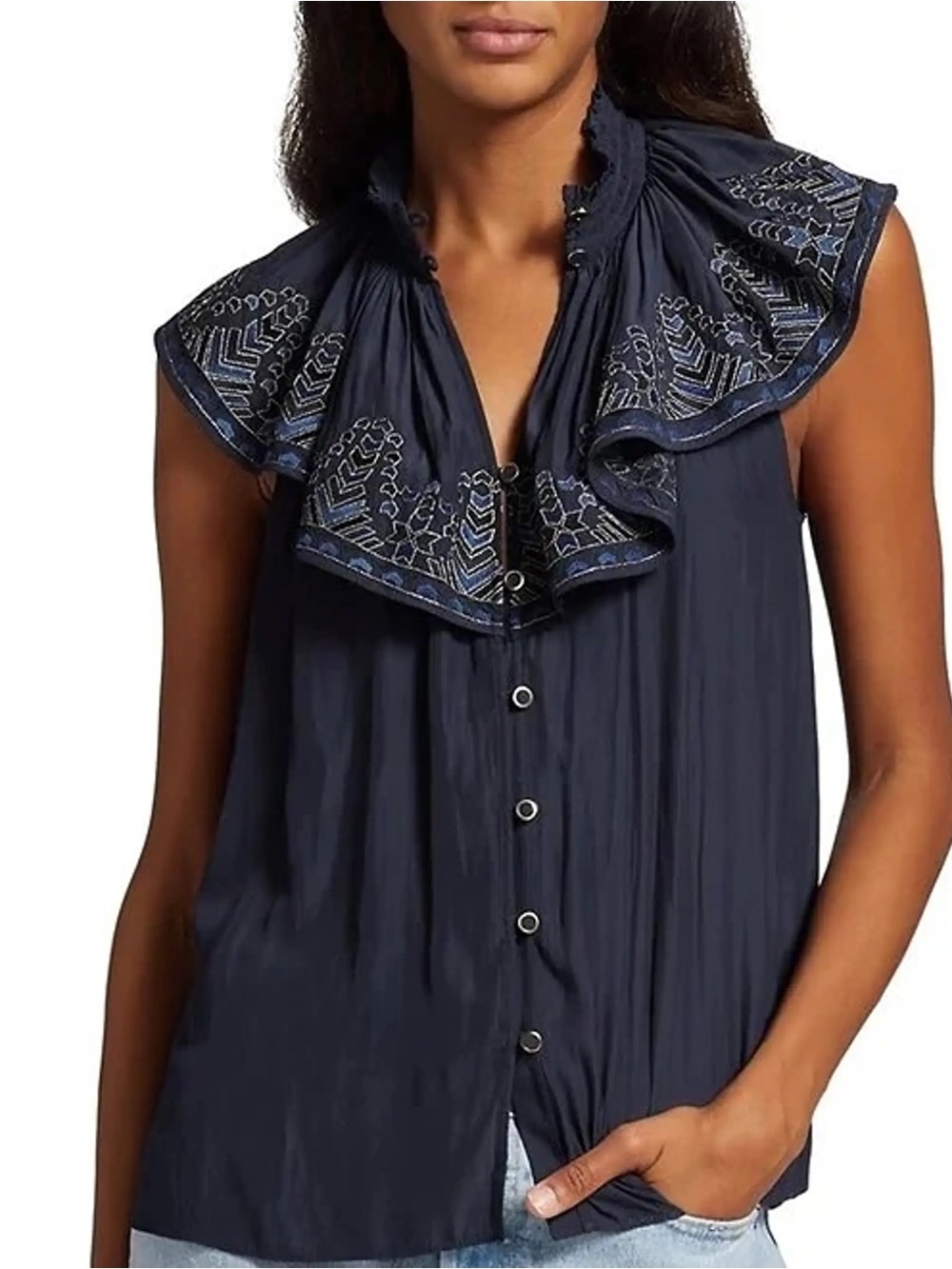 New Ramy Brook Ruffle Embroidered Top